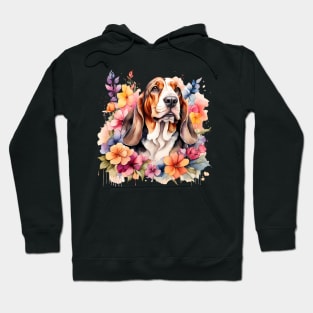 A basset hound decorated with beautiful watercolor flowers Hoodie